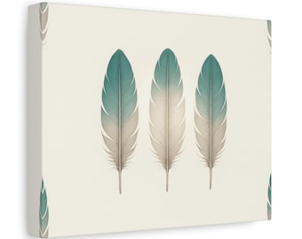 Feather Wall Art Print, Boho Canvas Decor