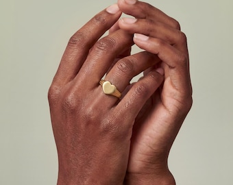 Anillo de sello con forma de corazón de Cáncer grabado, joyería del zodíaco, oro de 18 quilates, 3 tallas