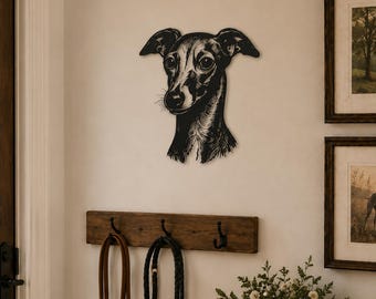 Greyhound Metal Wall Art • Dog Portrait Outdoor Sign • Sighthound Gift • 5 Colors • 6 Sizes