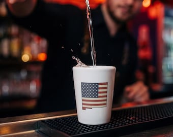 New Mexico Shot Glass • USA Flag State • State Barware • Patriotic Souvenir Shot Glass
