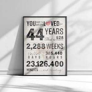 Pôster para imprimir "44 Anos de Amor", presente para 44º aniversário de casamento, pôster de casamento, download digital em PDF, impressão comemorativa de 44 anos juntos.