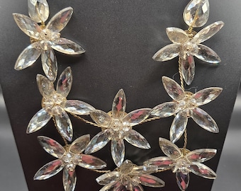 Vintage 1970s Crystal Flower Statement Necklace - A Dazzling Garden of Light