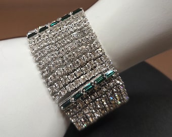 Vintage Hobe Rhinestone Cocktail Bracelet Cuff Box Clasp Baguette