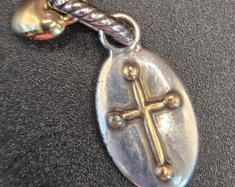 Brighton Faithful Charm Retired Two-Tone Silver Gold Cross Faith Religious Jewelry Crystal Accent