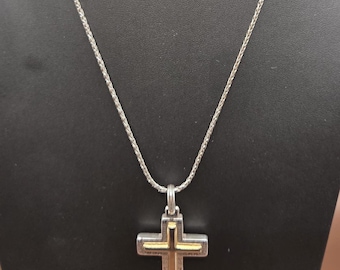 Vintage Brighton Cross Necklace Green Glass Beads Silver 30-32" Chain Reversible - Retired