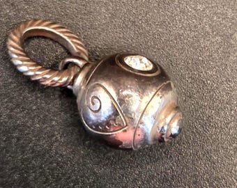 Brighton Retired Etched Heart Charm - Silver Crystal ABC Bead