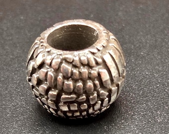 Brighton Croco Animal Print Silver Bead Spacer Charm , Textured Alligator Crocodile Pattern