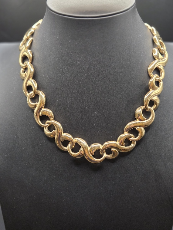 Vintage GIVENCHY Signed Scroll Infinity Link Gold… - image 1