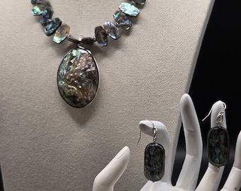 Designer Paua Abalone Sterling Silver Necklace Earring Set