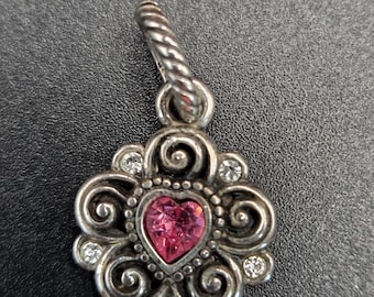 Brighton Glitz October Birthstone Pink Heart Amulet Charm Retired