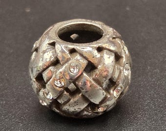 Brighton Silver Woven Crystal Bead Charm, Basket Weave Charm