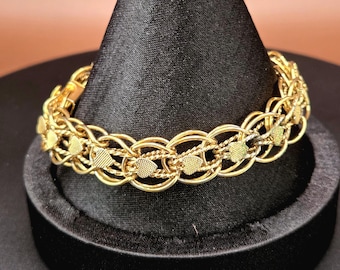 Vintage 1960s Monet Hearts Charm Bracelet, Gold Tone Multi Link Chain, 7.5"