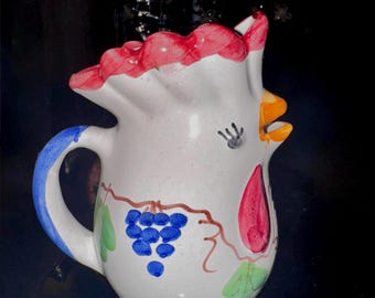 Vintage Italian Ceramic Chicken Pitcher by Giovanni Vietri From Italy