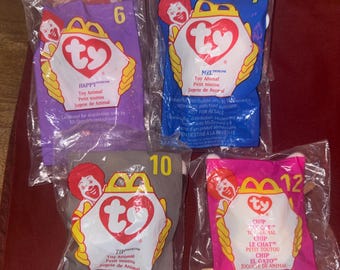 Ty Teenie Beanie Babies Gosedjur McDonald's Parti med 7 st från 1990-talet, fortfarande i påsar