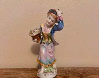 Vintage c 1950's - Girl with Fruit Basket Statue  New Old - Shafford China