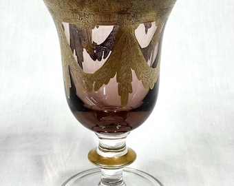 Vintage SC LINE Italy Neiman Marcus Amethyst and Gold ENCRUSTED Wine Glass