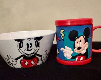 Mickey Mouse and Pluto Plastic Rubber 3D Mug Cup Red With Mickey Bowl