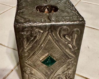 1880-1920 Handmade Wood Wrapped in Pewter Candle Holder