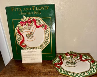 2004 Fitz & Floyd Holiday Bells Canapé Plate. Original Box. Do You See a Christmas Theme or a  Face?