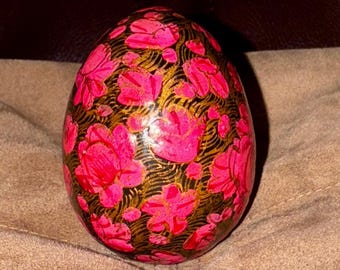 Hand Painted Wooden Egg. Folk Art Style.