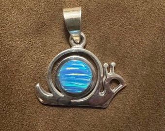 Blue Opal 950 Sterling Silver Snail Pendant TM-312 Mexico