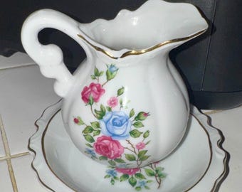 Vintage Royal Crown Porcelain Pitcher/Creamer and Saucer Set