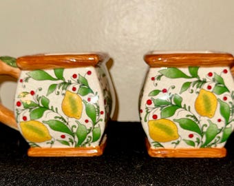 Set of 2 Pacific Handpainted Rim Rare Vintage Square Lemon Berry Cups
