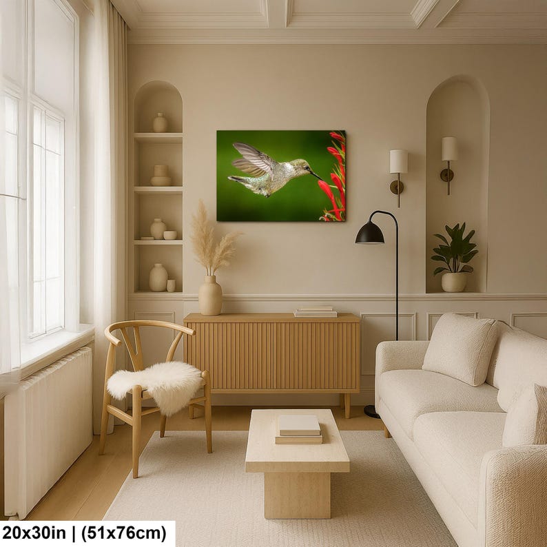 Gift Idea Hummingbird Print Nature Photography Wall Art Bird Lover Present Wildlife Photo Home Decoration Emerald Green Bird Red Flower Garden Image Beautiful Living Room Display Colorful Bird Photography Vibrant Nature Capture Perfect
