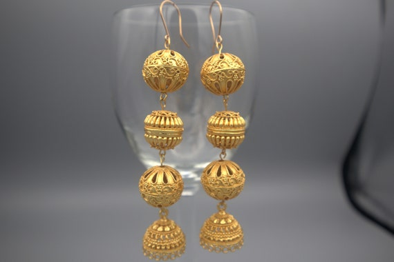 22KT Solid Gold Dangle Drop Earrings Signed Weight 2.970 gm BIS Hallmark  Signed | eBay