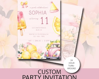 Pink Lemonade Birthday Invitation | Lemonade Stand Party Invite | Custom Printable Digital Download