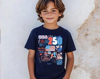 USA 250 Anniversary Personalized Patriotic Collage Youth Tee | 4th of July Independence Day