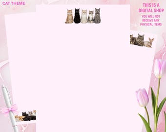 Cat Stationery Printable | Cute Note Paper | 3 Designs Bundle | A4 Letter PDF | Lined Grid Dots Blank | Cat Themed Stationery|Cat Stationary
