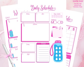 Cute Pink Daily Weekly Monthly Planner | Printable Digital Planner Pages | 3-Page Minimal Editable PDF | Pink Planner Set |A4 A5 Planner Set