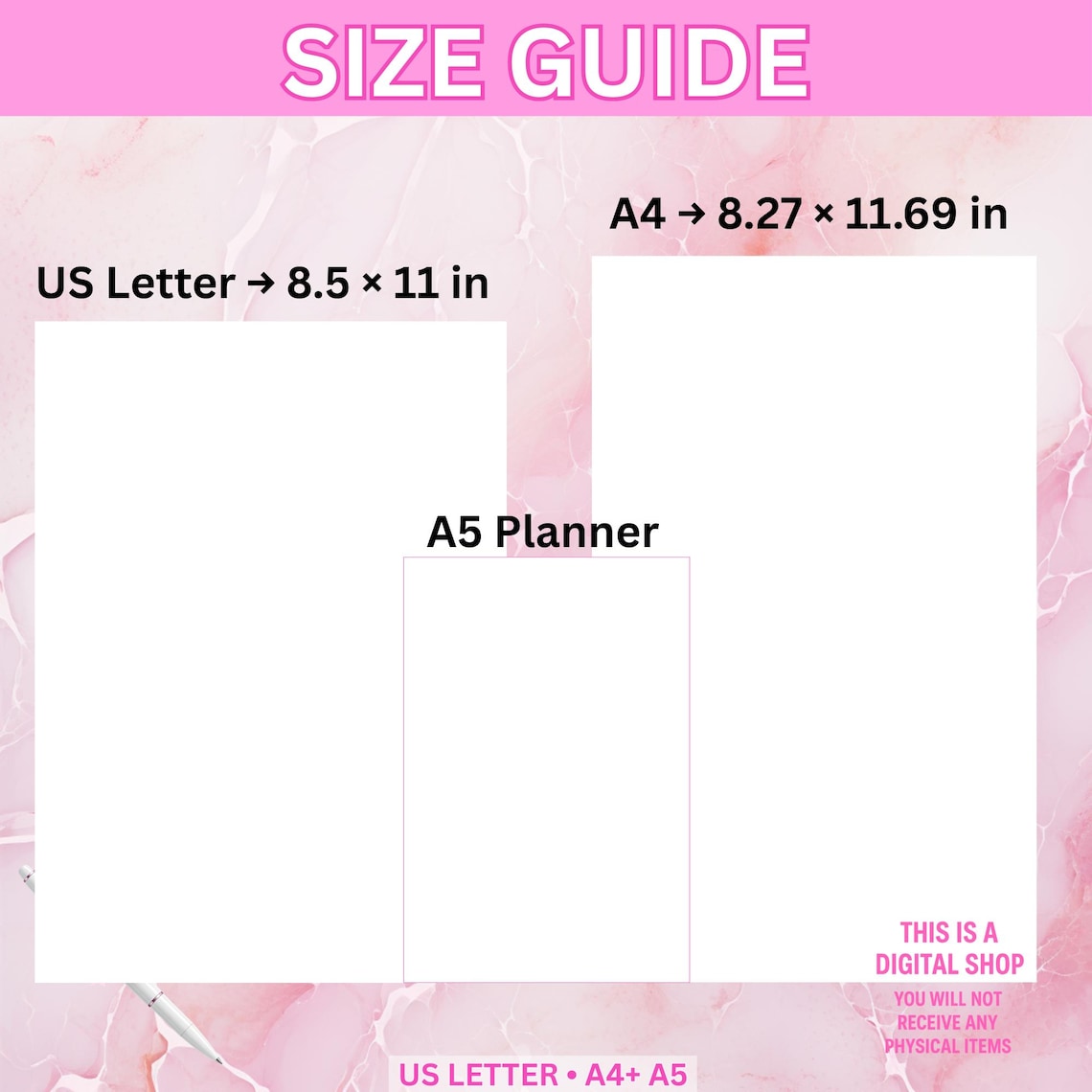 Pink Daily Planner Printable | 1 Page PDF | Letter A4 A5 Sizes | Top ...