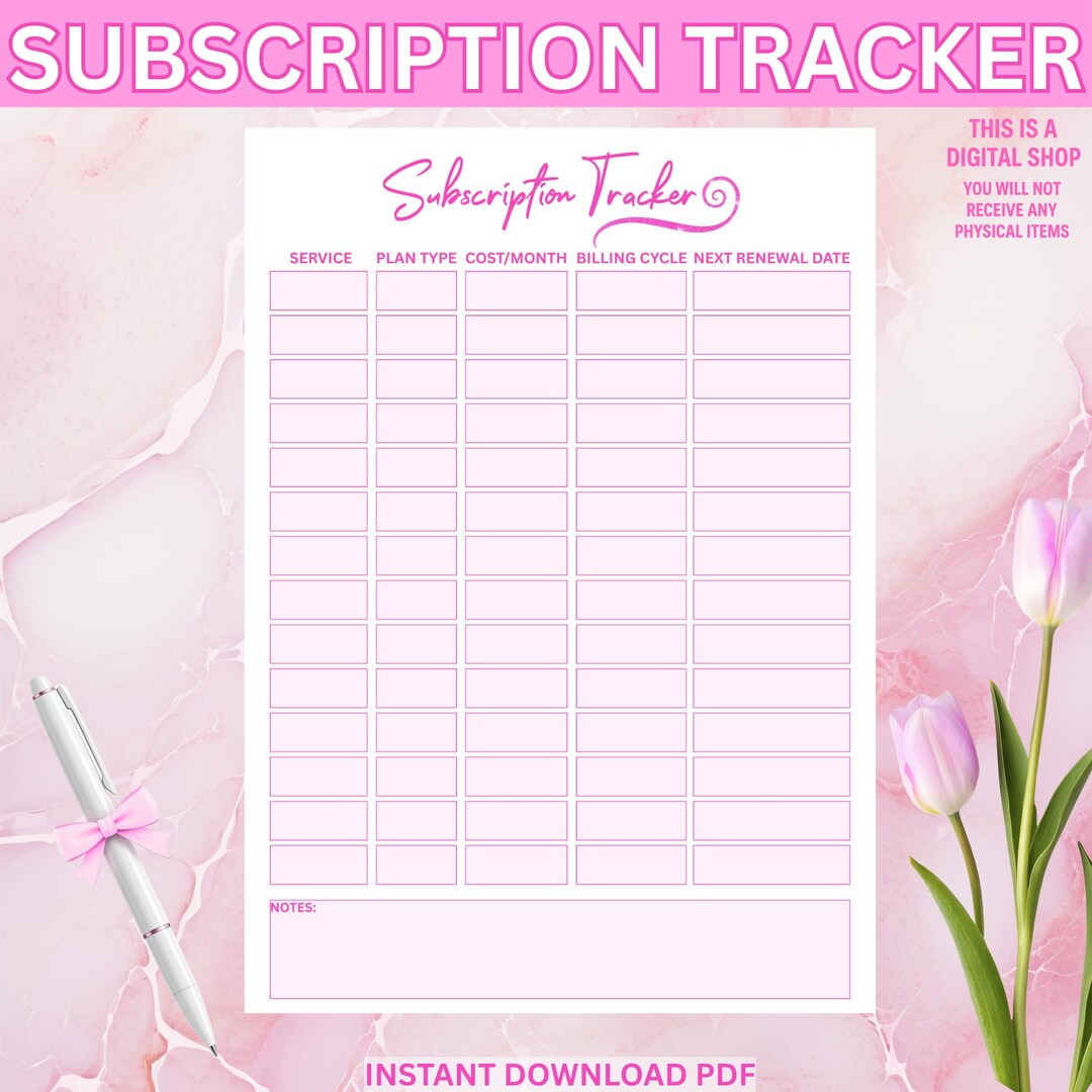 Subscription Tracker Printable | Bill & Payment Log | Digital Organizer ...