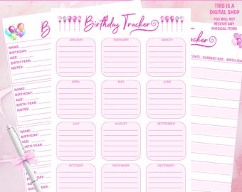 Birthday Tracker Printable | Monthly, List & Card Style | Birthday Log Planner | A4 Letter PDF | Printable Birthday Tracker | Bday Tracker