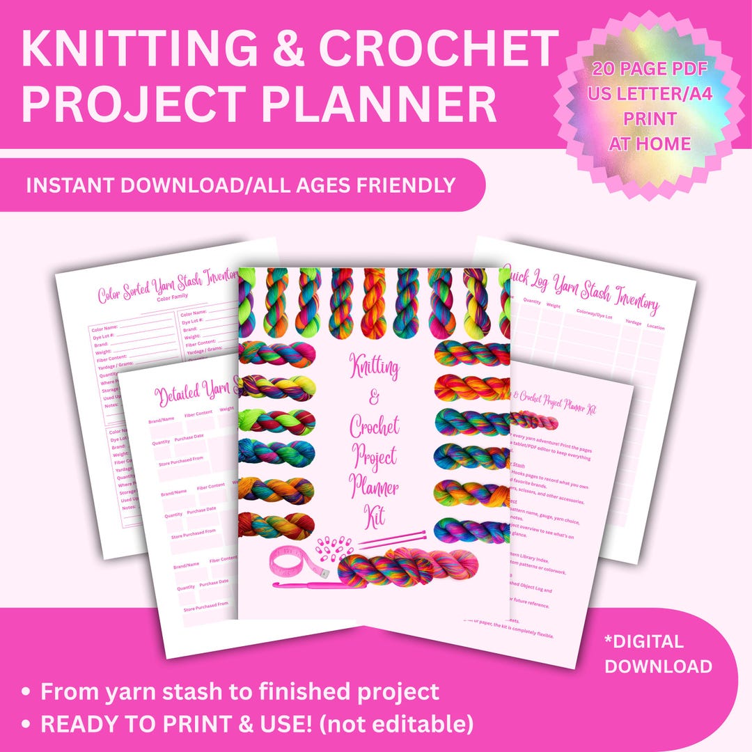 Knitting & Crochet Printable Kit | Yarn Project Tracker | Printable ...