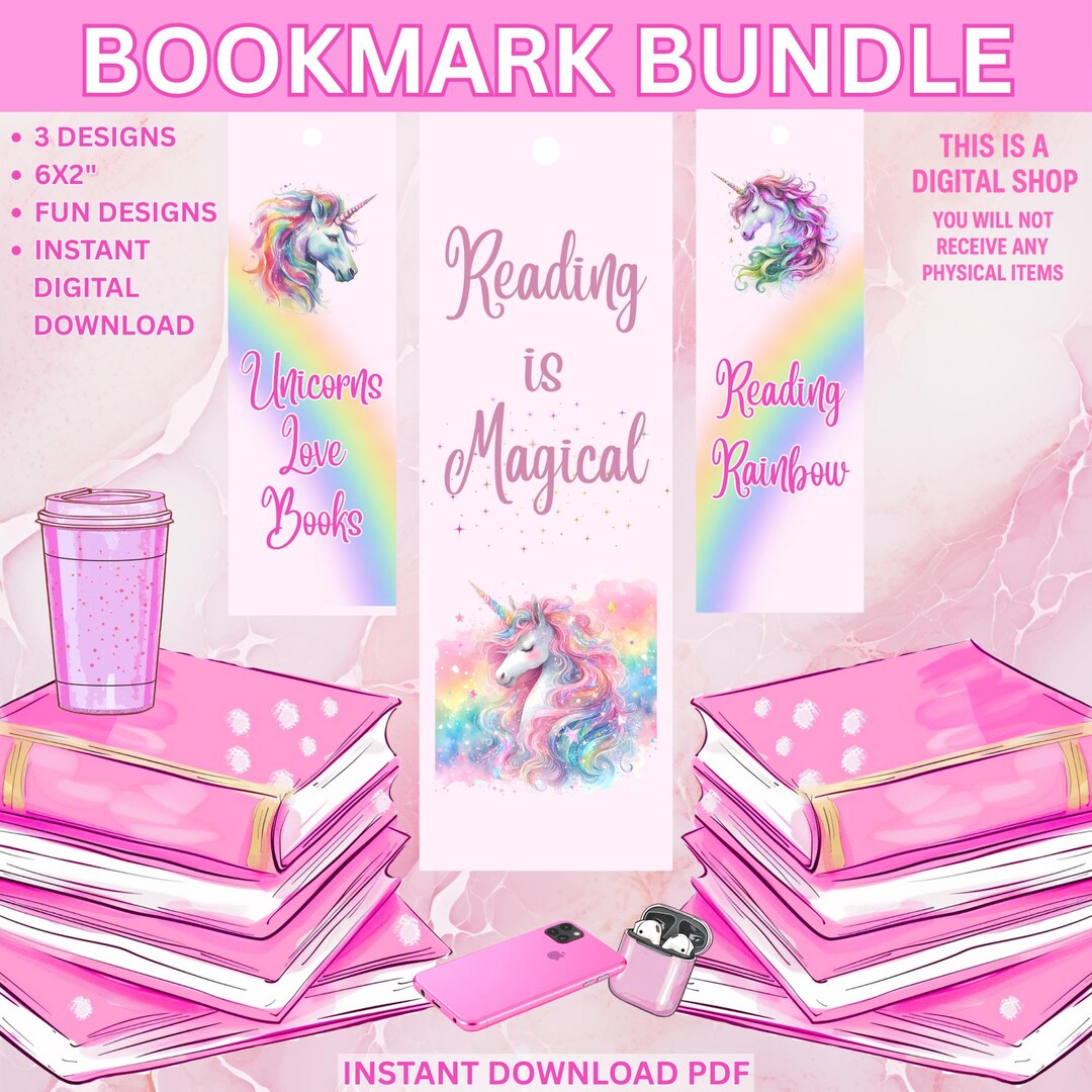 Unicorn Printable Bookmarks | 3 Design Set | Soft Pastel Digital ...