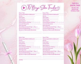 TV Binge Show Tracker | Printable Episode Log | TV Series Planner | Digital Download | A4 US Letter | Tv Tracker Log | Printable Tv Tracker