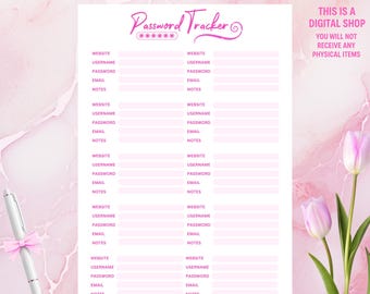Password Tracker Printable | Login & Website Log | Password Organizer | A4 A5 Letter | Digital Download | Password Log Organizer PDF