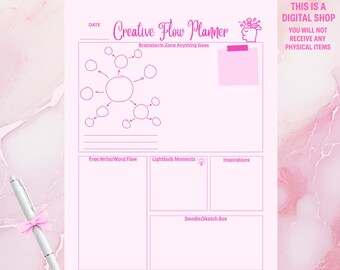 Pink Brain Dump Planner Page | Creative Flow Printable | 1 Page Mental Clarity Organizer | A5 A4 US Letter | Digital PDF Download|Brain Dump