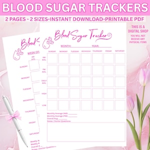 Blood Sugar Tracker Bundle | Weekly & Monthly Log Sheets | Printable Glucose Monitoring Forms | Editable PDF | 2 Sizes|Printable Blood Sugar