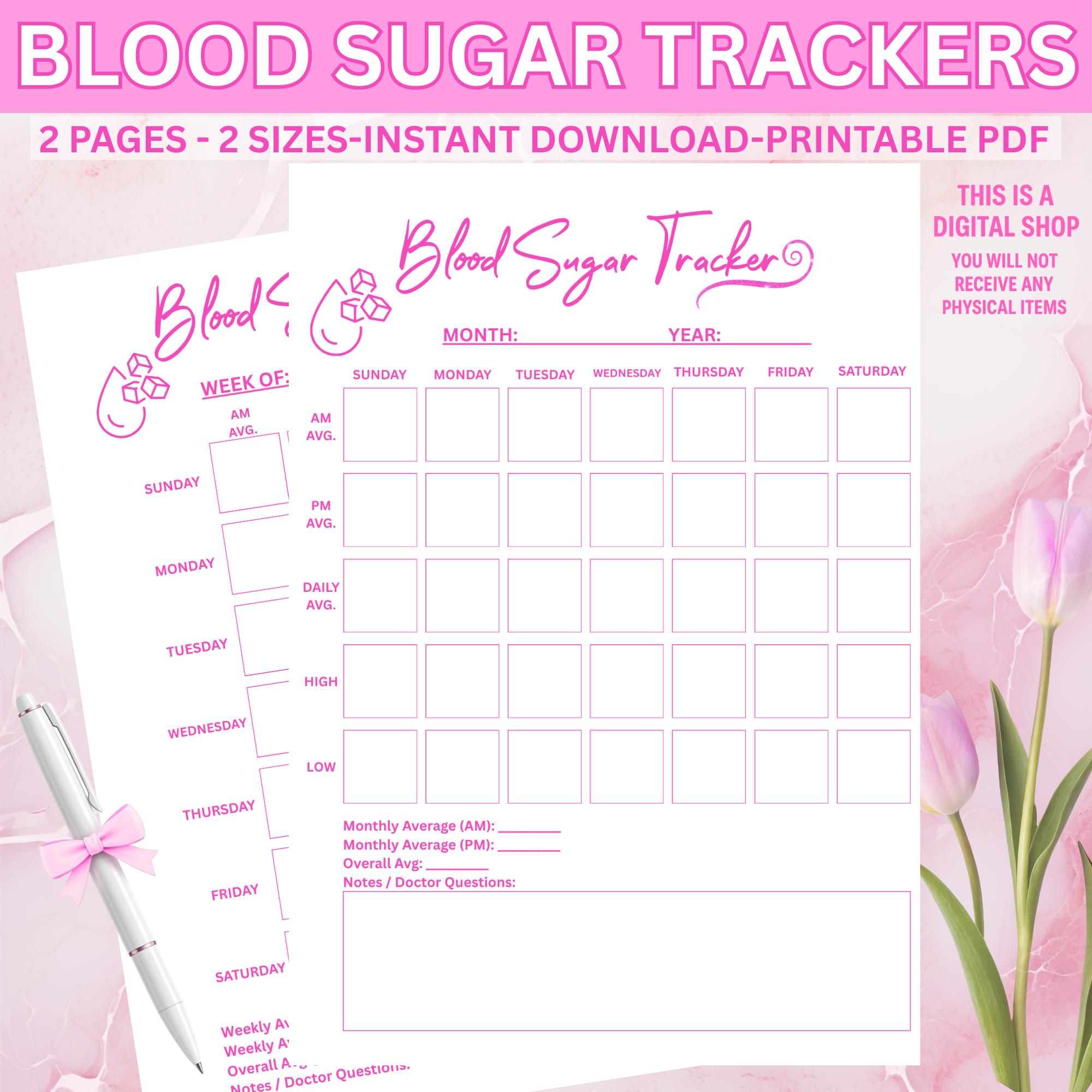 Blood Sugar Tracker Bundle Weekly & Monthly Log Sheets Printable Glucose Monitoring Forms Editable PDF 2 Sizes Printable Blood Sugar