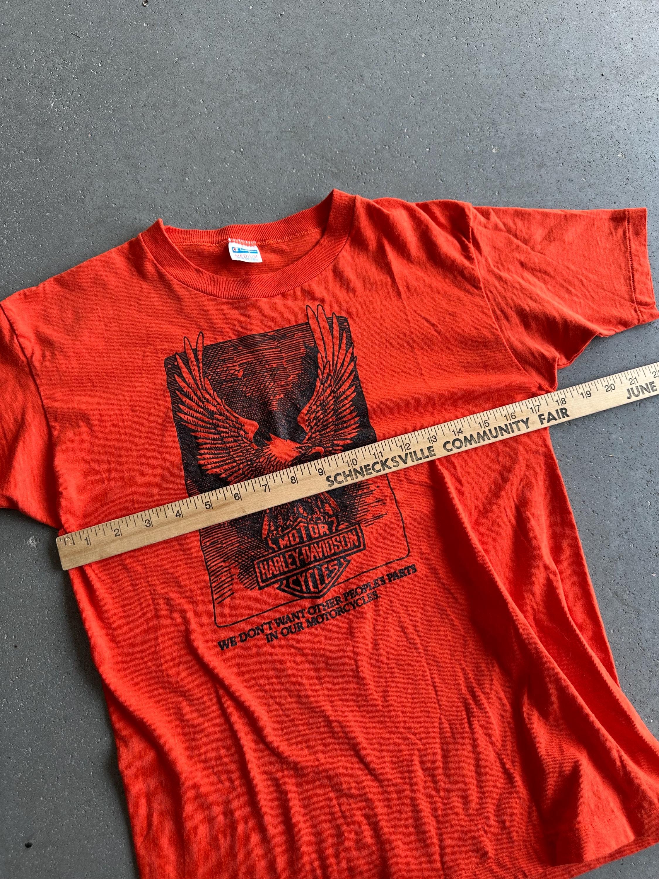 Vintage 70s Harley Davidson Tshirt Champion Blue Bar Single Stitch