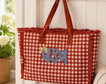 Bolso de mano a cuadros vichy de EE. UU. / Bolso de mano patriótico bordado / Bolso de verano / Regalo para ella