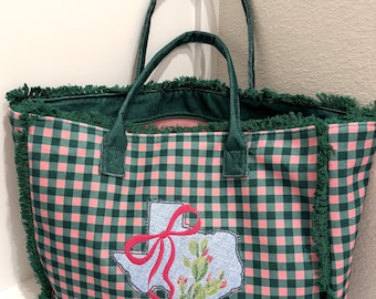 Bolso de mano bordado con estampado de nopal de Texas, bolso personalizado para proyectos del oeste de Texas, bolso de mano con cremallera y monograma.