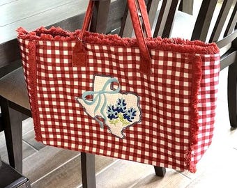 Bolso de mano bordado con estampado de lupinos azules de Texas, bolso personalizado para proyectos florales, bolso de mano con cierre de cremallera y monograma.