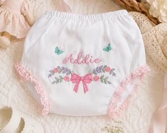 Braguitas personalizadas para bebé niña, cubrepañal bordado, conjunto con inicial del nombre personalizado, accesorio para fotos de primer cumpleaños con tarta.