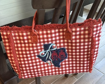 Bolso de mano bordado a cuadros tejanos, bolso personalizado para proyecto de vaquera del oeste, bolso de mano con cremallera y monograma. Regalo ideal.