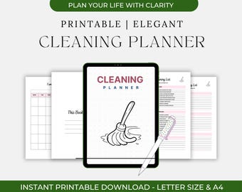 Planificador de limpieza imprimible / Lista de verificación para la organización del hogar / Tabla de tareas diarias y semanales / Programa de limpieza profunda / Planificador del hogar en PDF